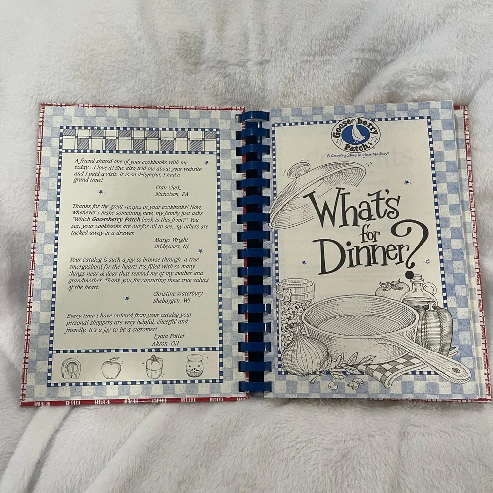 Goose berry patch What's for Dinner? Cookbook - Red & Blue     vintage